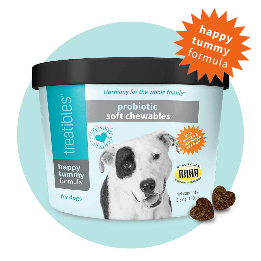New From Treatibles Happy Tummy Probiotic Soft Chewables for Dogs