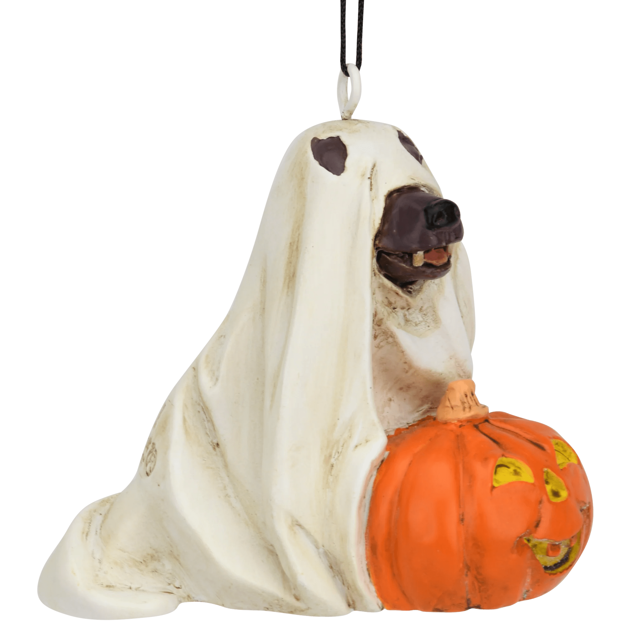 Cute Dog Dressed As Ghost with Pumpkin Halloween Ornament Tree Buddees