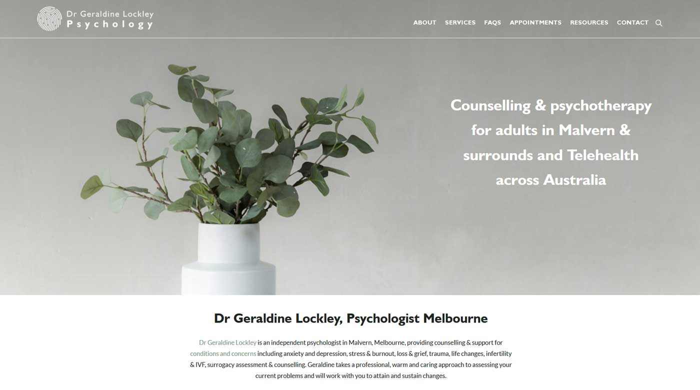 Psychology site Design Dr Geraldine Lockley Trek  Design