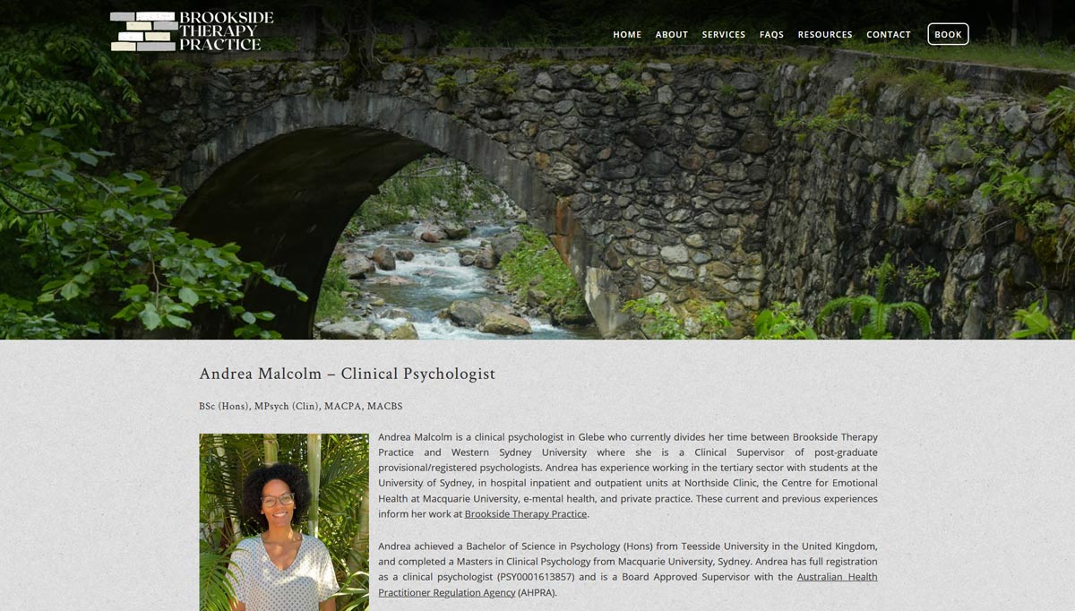 Psychology site Design Sydney Brookside Therapy Practice Trek