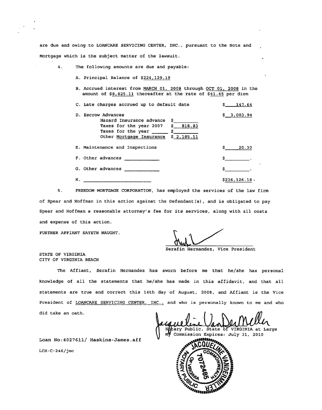 Document for FREEDOM MORTGAGE CORPORATION, vs. HASKINS, JAMES R et al