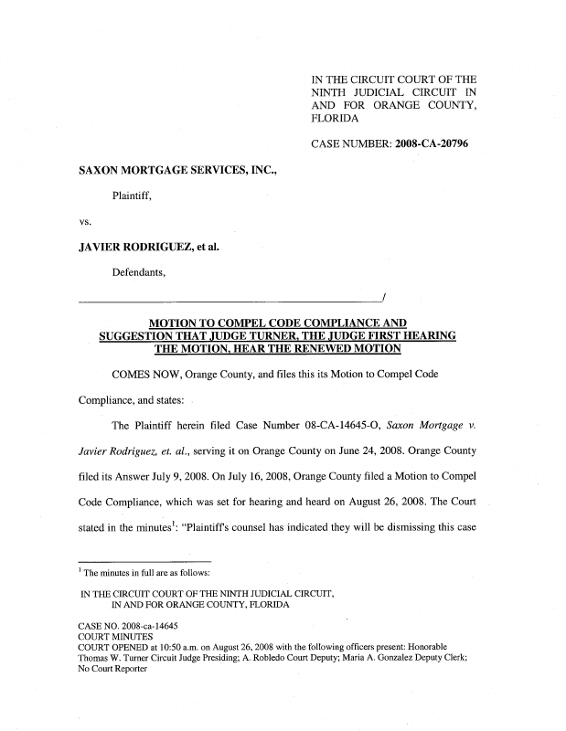Document for SAXON MORTGAGE SERVICES INC, vs. RODRIGUEZ, JAVIER et al