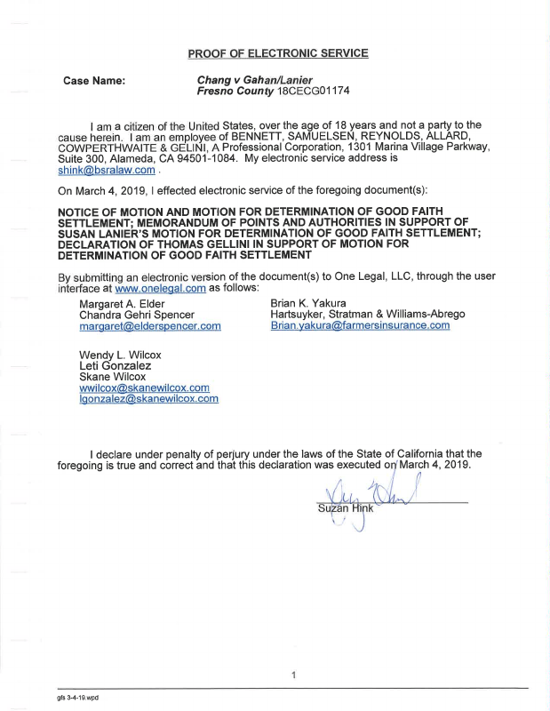 Notice of Motion and Motion for Determination of Good Faith Settlement March 04, 2019 Trellis
