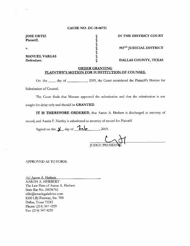 ORDER SUBSTITUTION OF COUNSEL Trellis