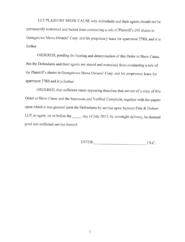 Document for Barry S Mear v. Mews Owners' Corp., James G