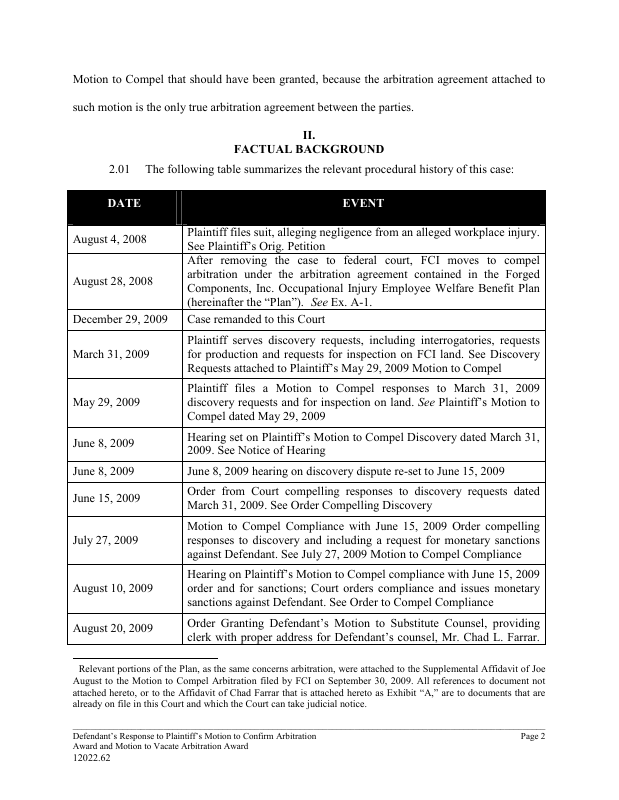 Defendants Response To Plaintiffs Motion to Confirm Arbitration Award