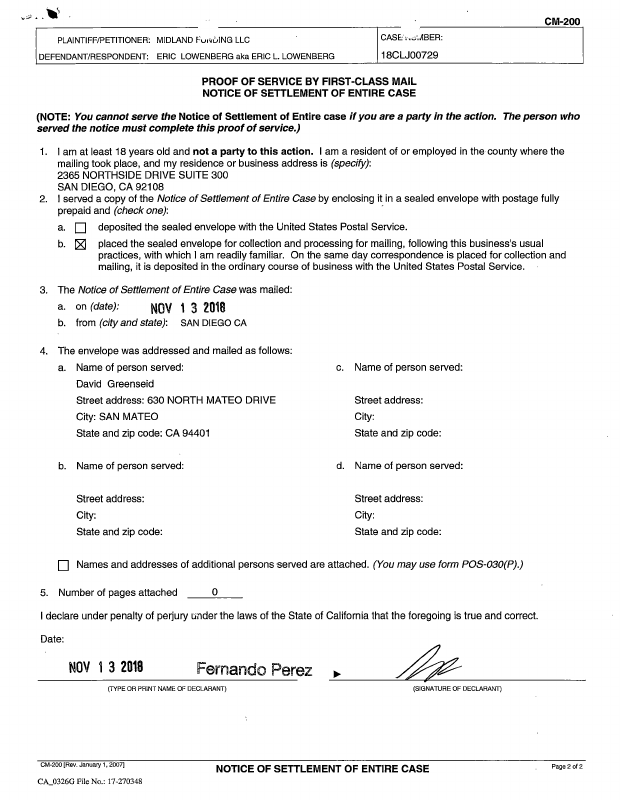 Notice of Conditional Settlement of Entire Case November 20, 2018 Trellis