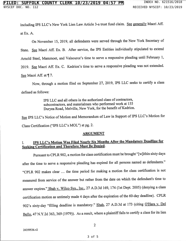 MEMORANDUM OF LAW IN OPPOSITION (Motion 001) Kedrion Biopharma, Inc.'s Memorandum of Law in