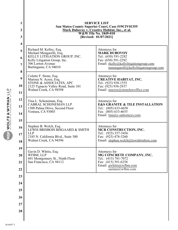Document for MARK DUBOVOY vs. CREATIVE HABITAT, INC., A CALIFORNIA CORPORATION, et al Trellis