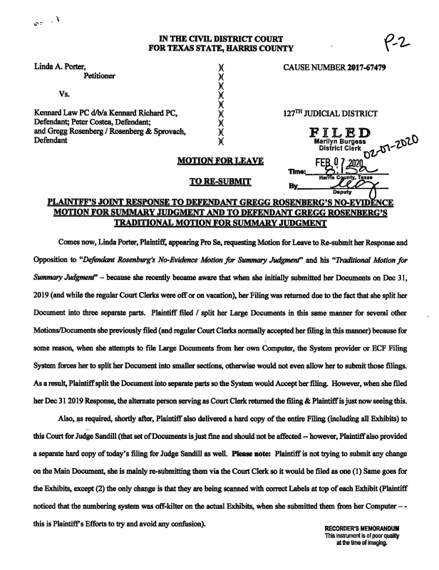 Document for PORTER, LINDA A vs. KENNARD LAW PC (D/B/A KENNARD BLANKENSHI Trellis