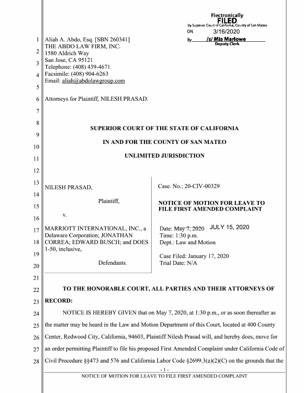 Notice of Motion and Motion for Leave to Amend COMPLAINT Notice of