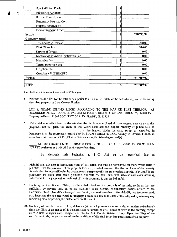 NOTICE OF FILING PROPOSED FINAL JUDGMENT OF FORECLOSURE; AFFIDAVIT