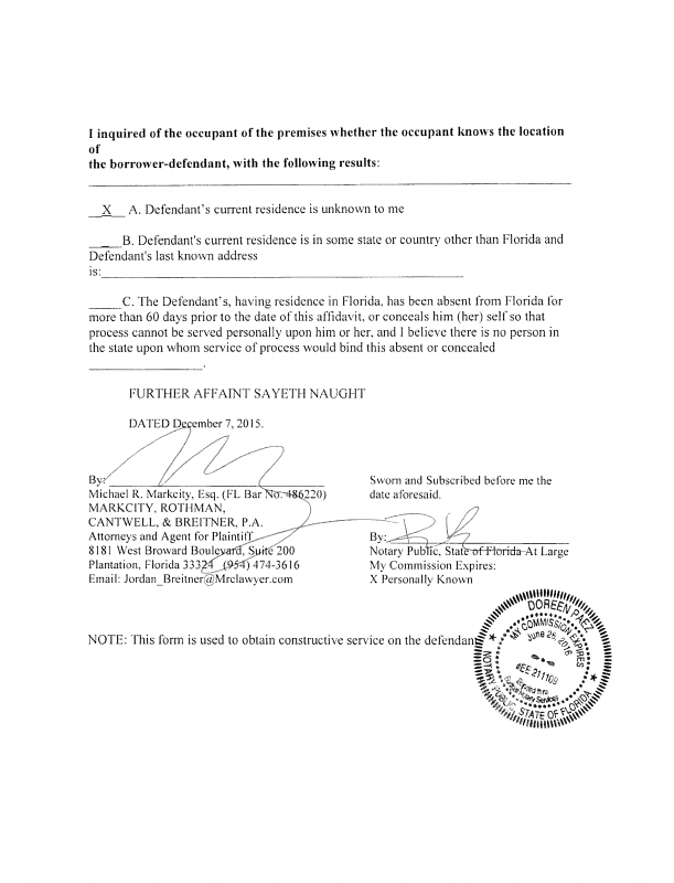 AFFIDAVIT OF DILIGENT SEARCH AND INQUIRY Party PIEARSON, CLARE HOWARD