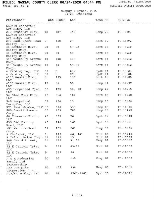 PROOF OF SERVICE Affidavit of service on Nassau County June 24, 2020