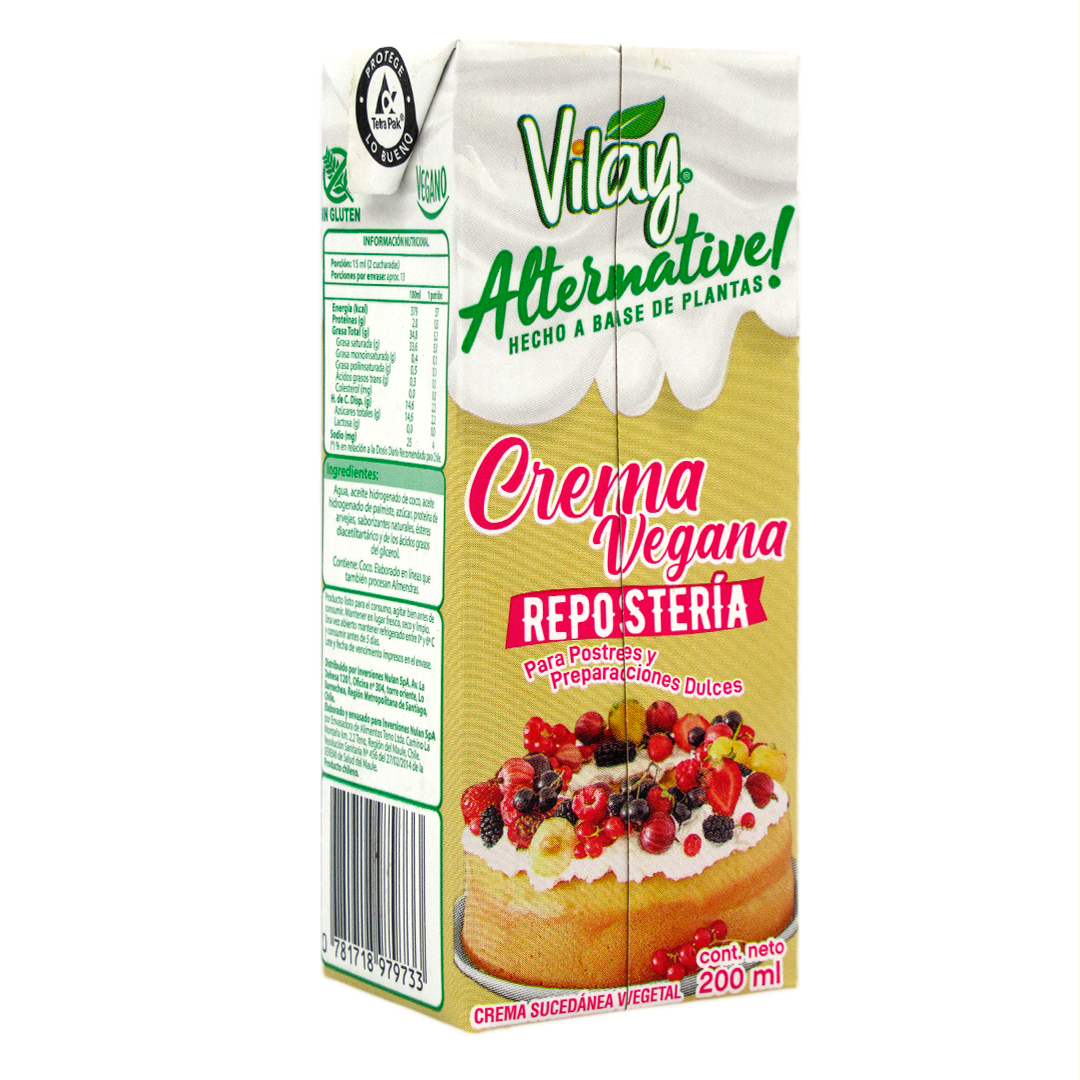 Crema Vegana para Reposteria, 200 ml, Marca Vilay Tremus