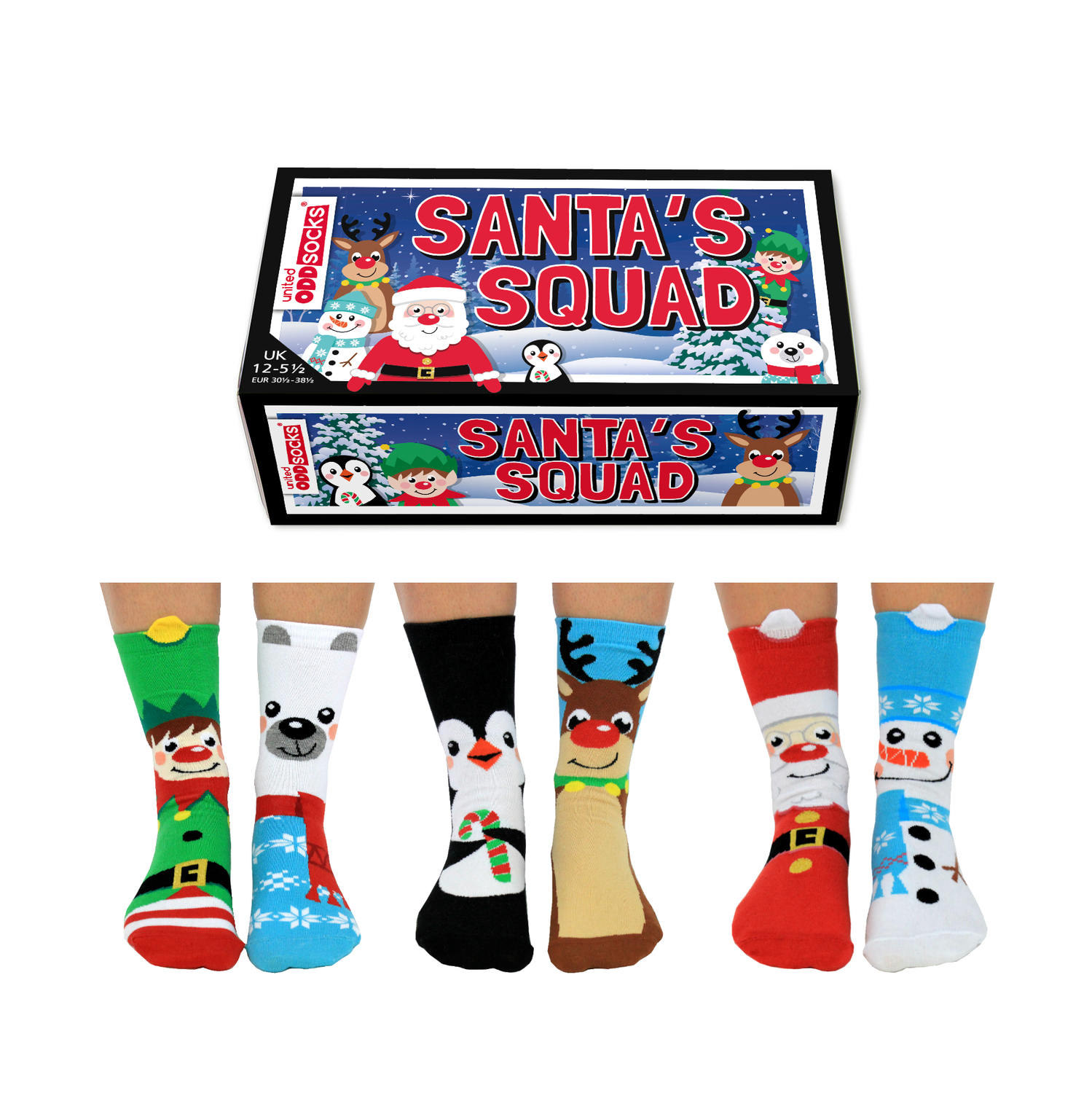 6er Set Santa's Squad Weihnachten Oddsocks Socken für Kinder in 30,538,5