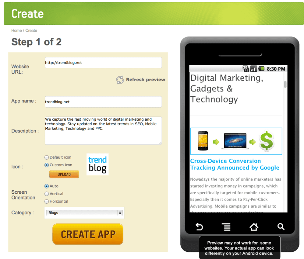 How To Create An App From Website truenload