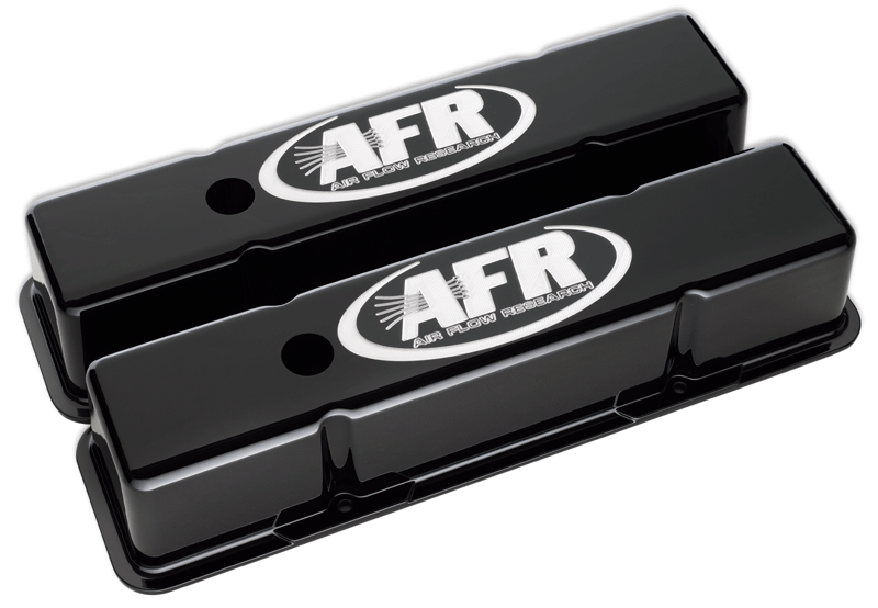 AFR SBC Aluminum Valve Tall Covers CNC Engraved Black Powder Coat Small
