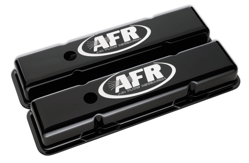 AFR SBC Aluminum Valve Standard Covers CNC Engraved Black Powder Coat