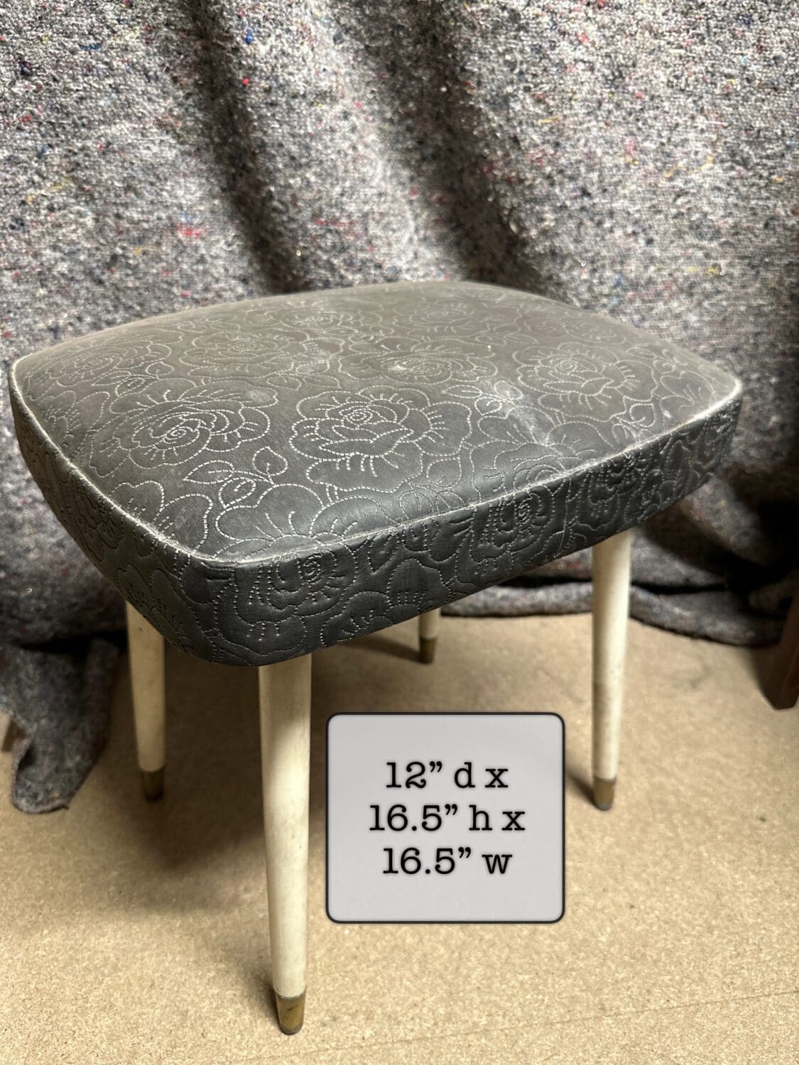 THB10755 dressing table stool white wood legs brass cap feet black