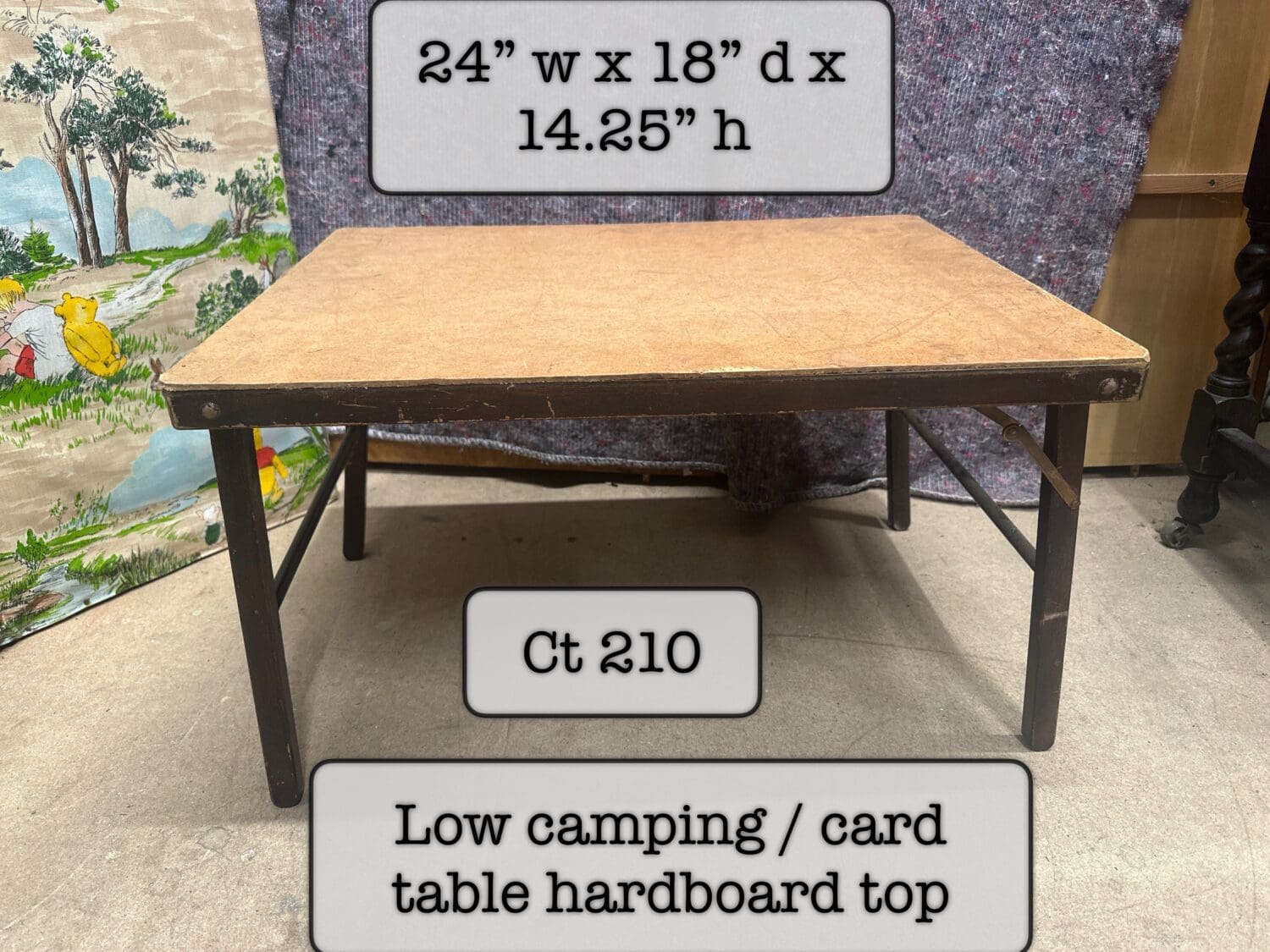 THB10884 card table / low camping folding table hardboard top dark wood