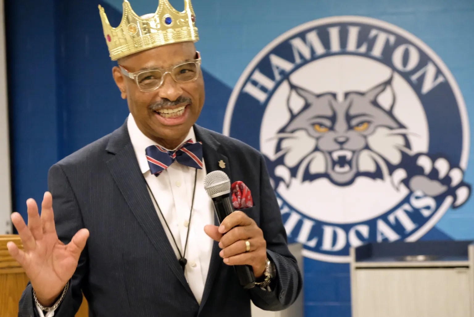 Hamilton High School’s principal gets a heartfelt embrace as he