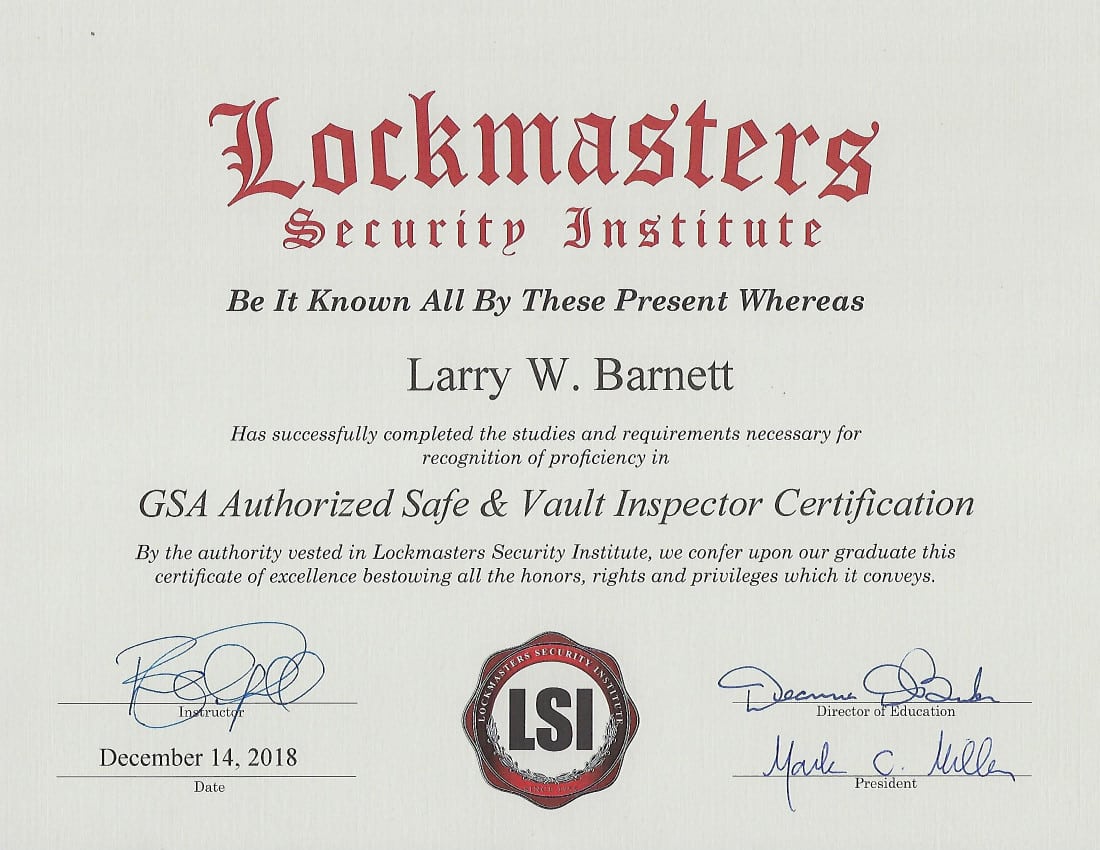 GSA Certified Locksmith