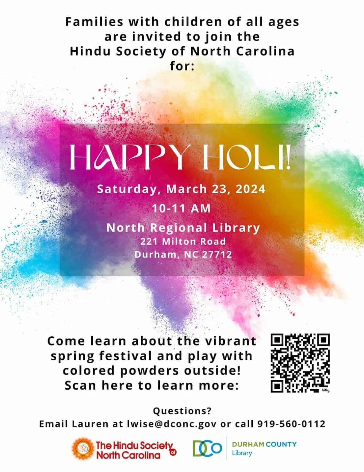 Holi Celebration for families at North Regional Library in Durham