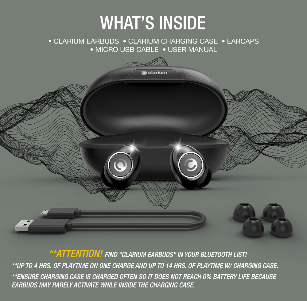Clarium True Wireless Earbuds Bluetooth 5.0 Headphone (Charging Case