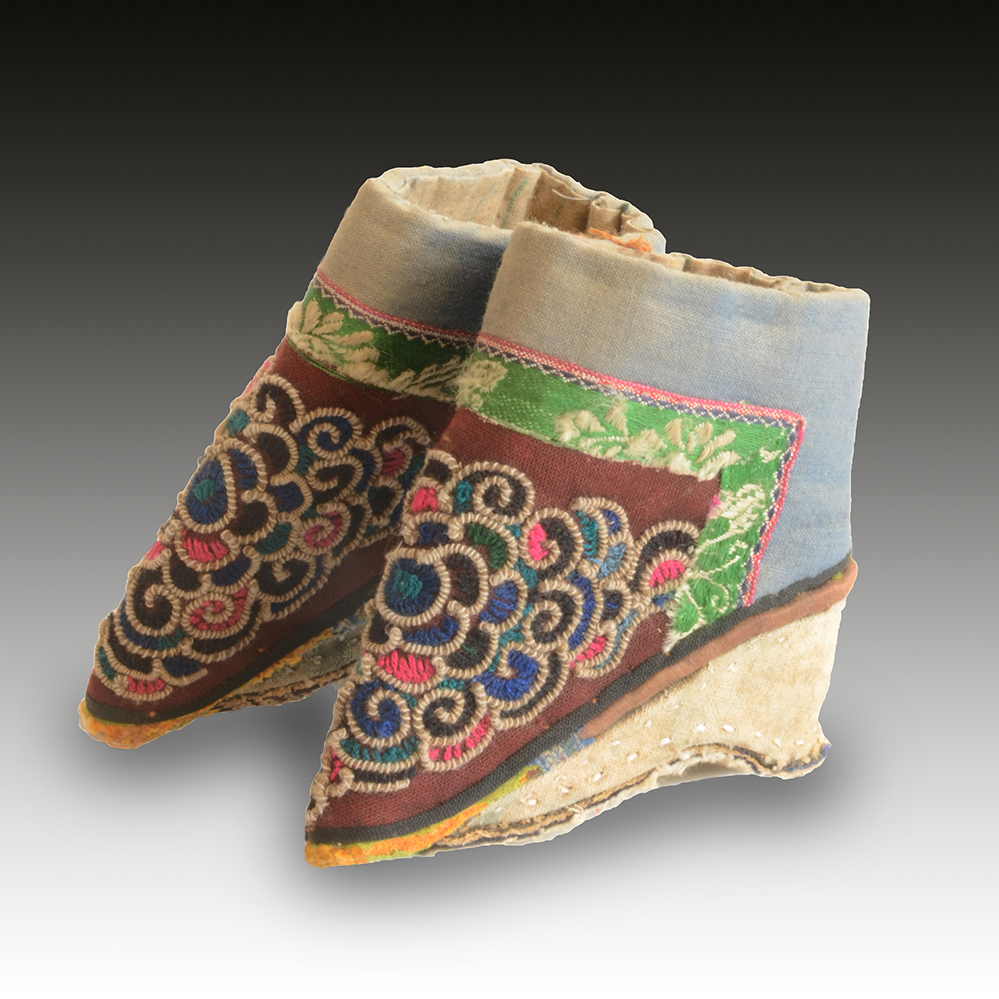 A Pair of Chinese Lotus shoes Tribal Design