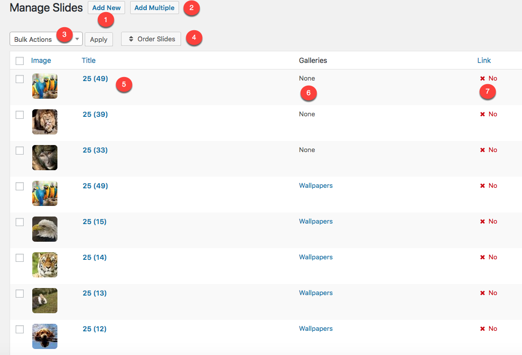WordPress Slideshow Gallery plugin Manage Slides