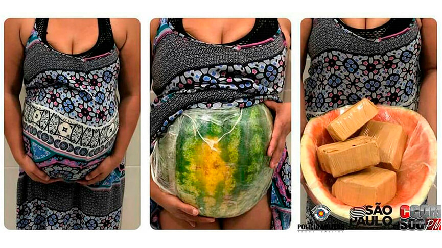 Falsa grávida é presa com drogas escondidas em melancia presa na