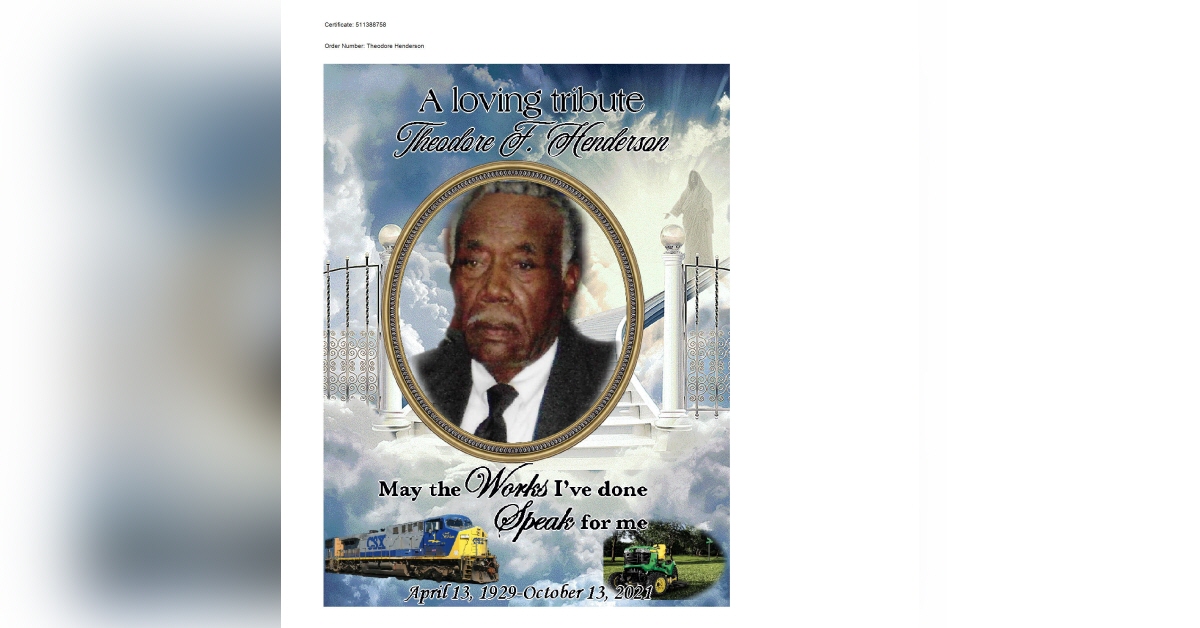 Obituary information for Theodore F Henderson