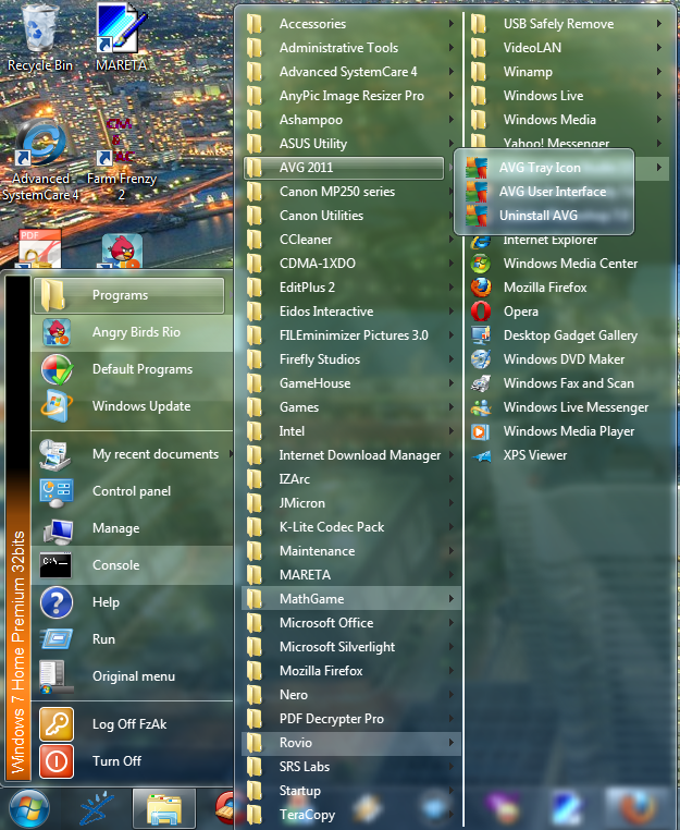 Classic View of Start Menu in Window 7 Microsoft.