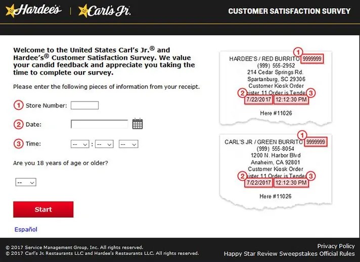 Carls Jr Survey & Hardee’s Survey