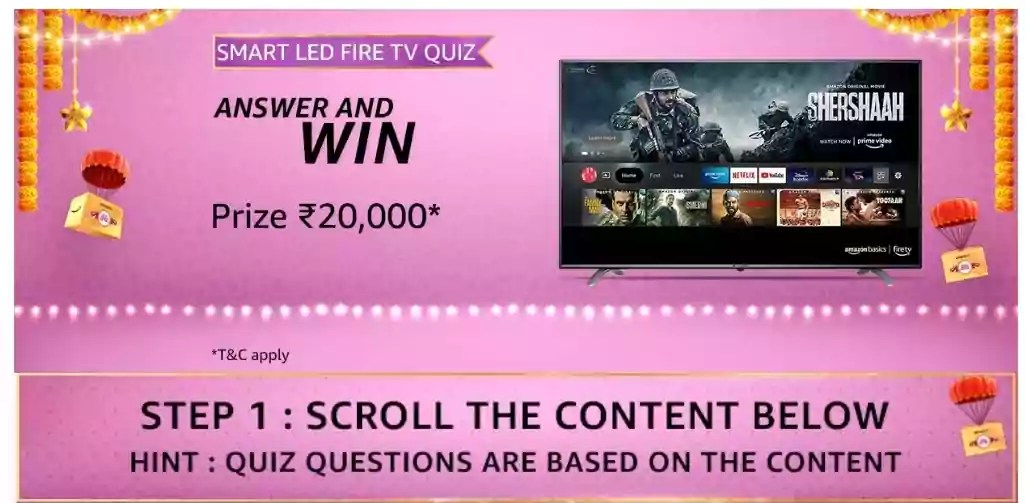 Amazon Smart LED Fire TV Quiz Answers Win Rs.20,000