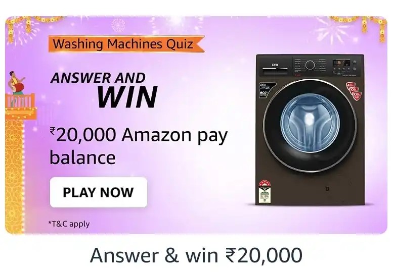 Amazon Washing Machines Quiz Answers Win ₹20,000
