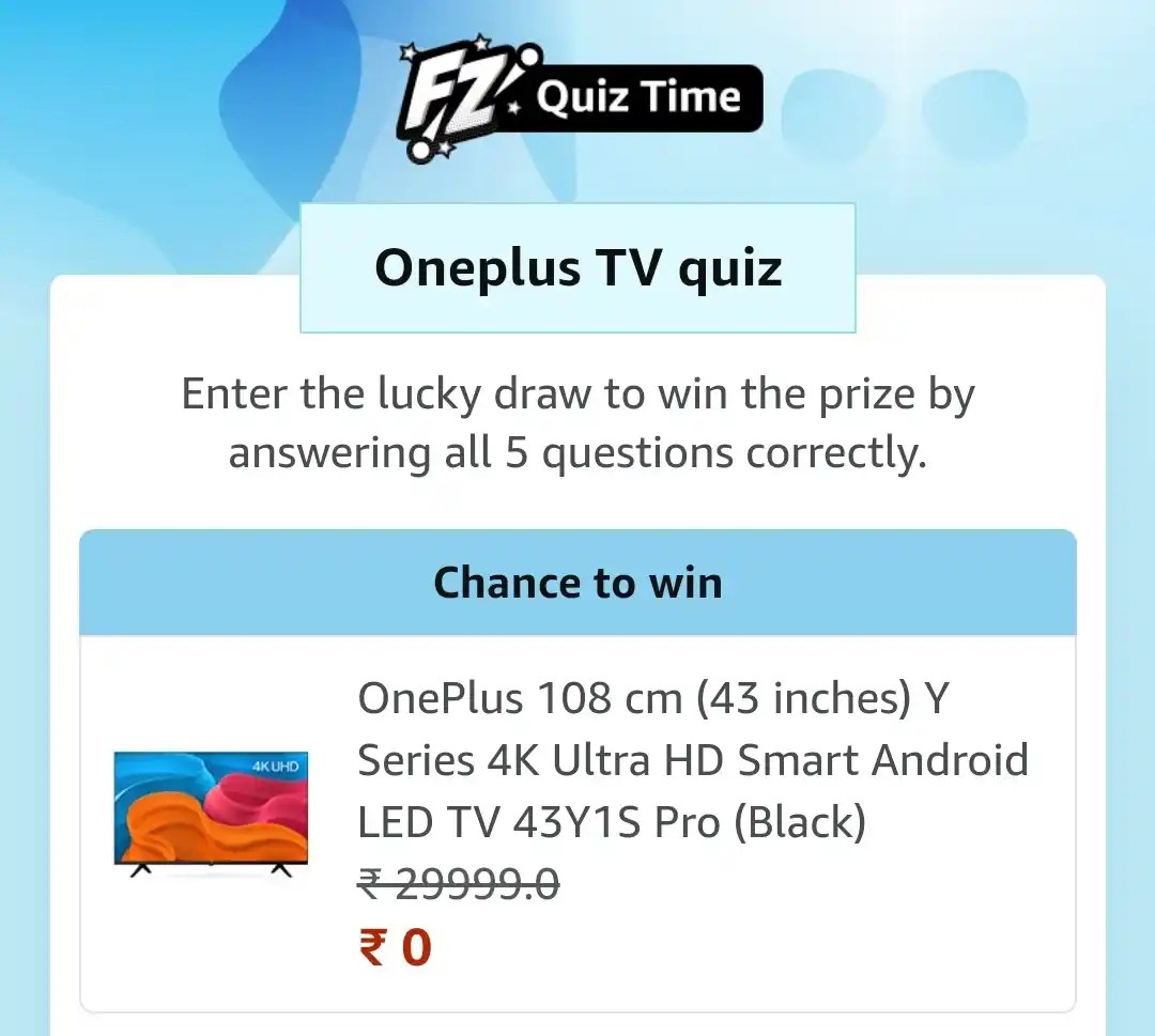 Amazon Oneplus TV Quiz Answers Win OnePlus 4K TV