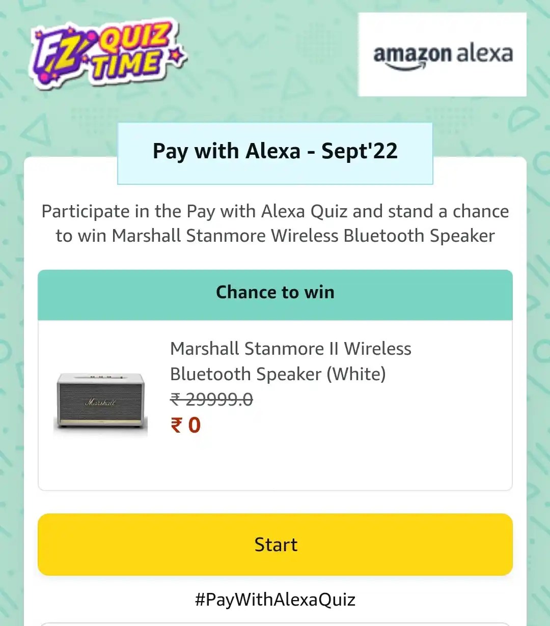 Amazon Pay with Alexa Quiz Answers Win Rs.1000