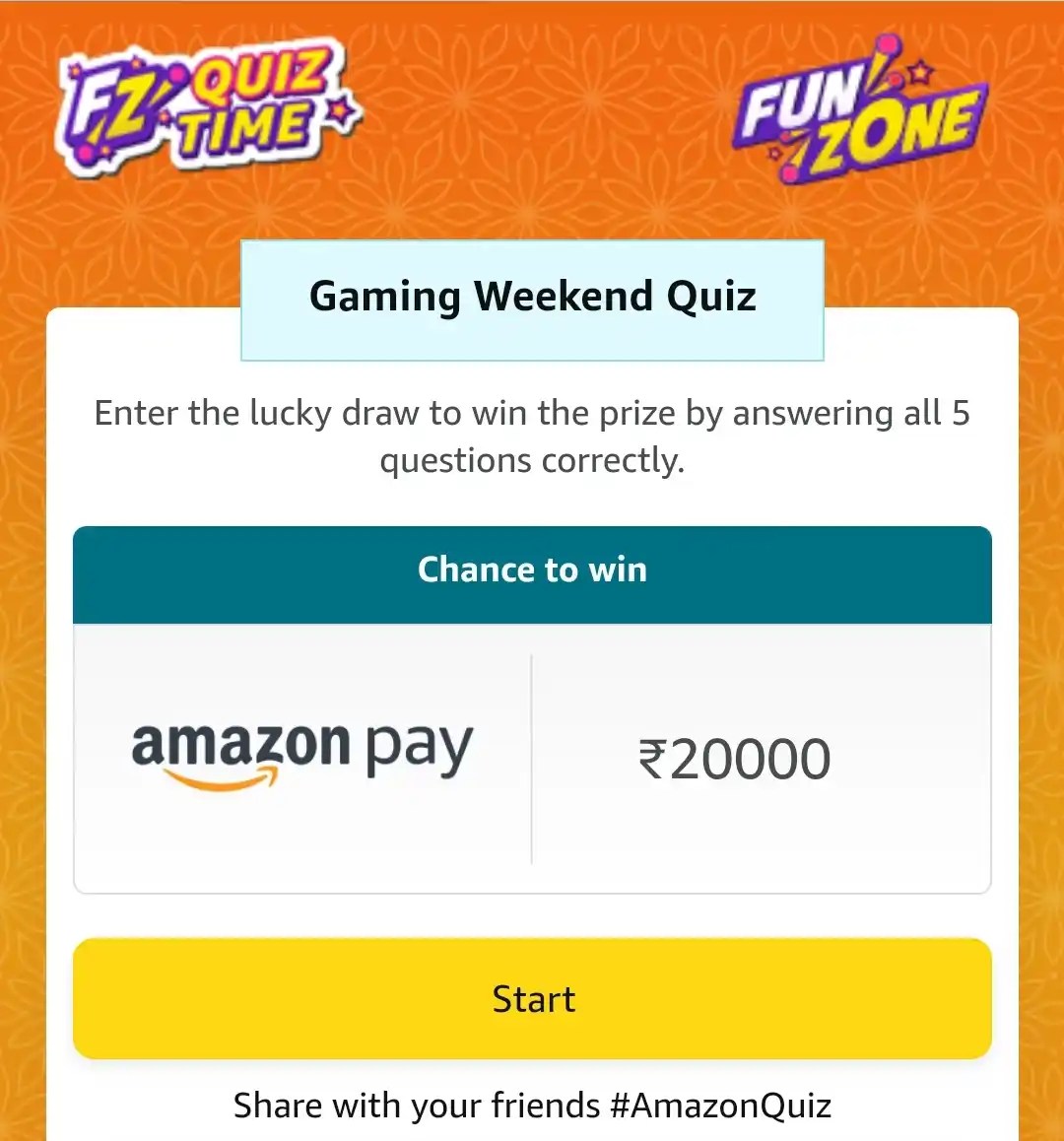 Amazon Gaming Weekend Quiz Answers Win ₹20000