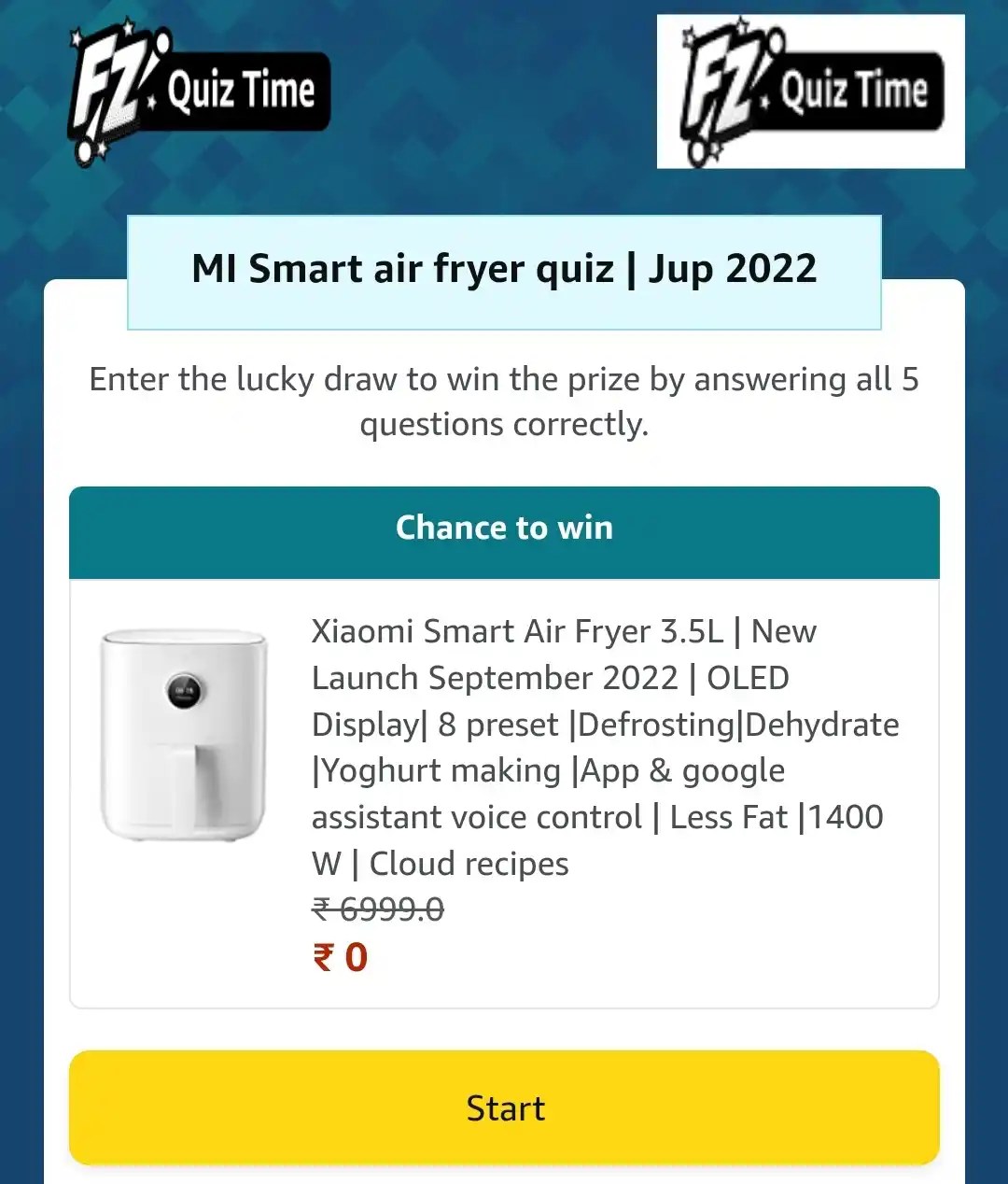 Amazon Mi Smart Air Fryer Quiz Answers Win Mi Smart Air Fryer