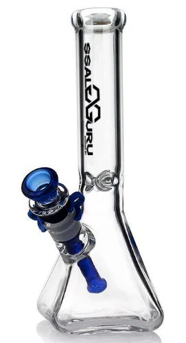 Glass Guru Waterpipe 10" Square Base Blue Trifecta Smoke Shop