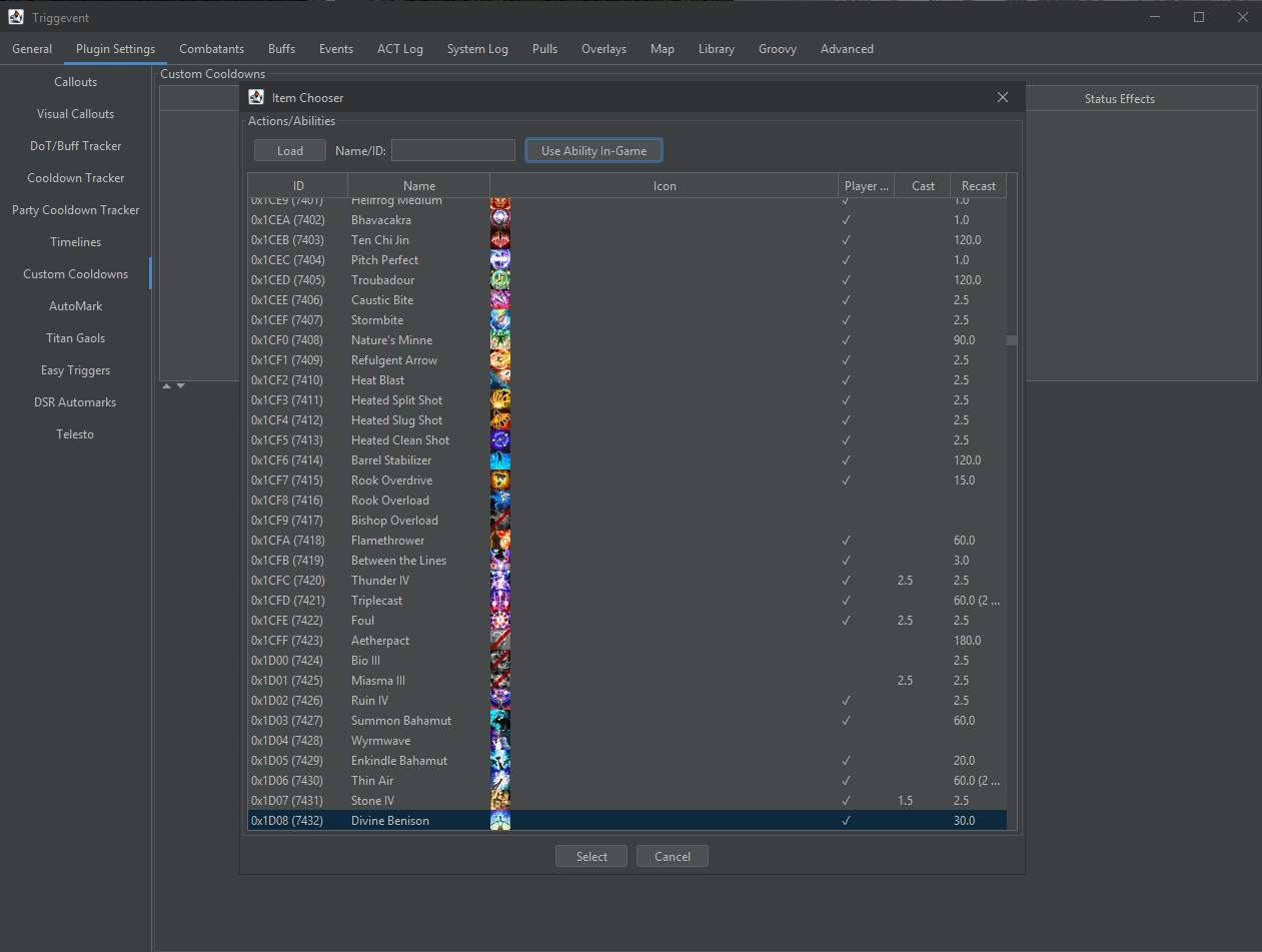 Cooldown Tracker Triggevent, an FFXIV Addon