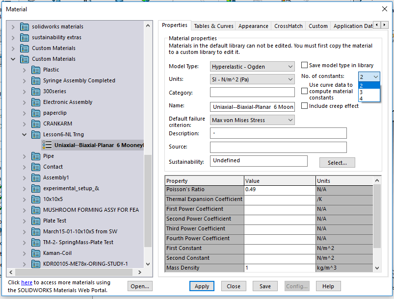 Defining RubberLike Materials in SOLIDWORKS Simulation Premium TriMech