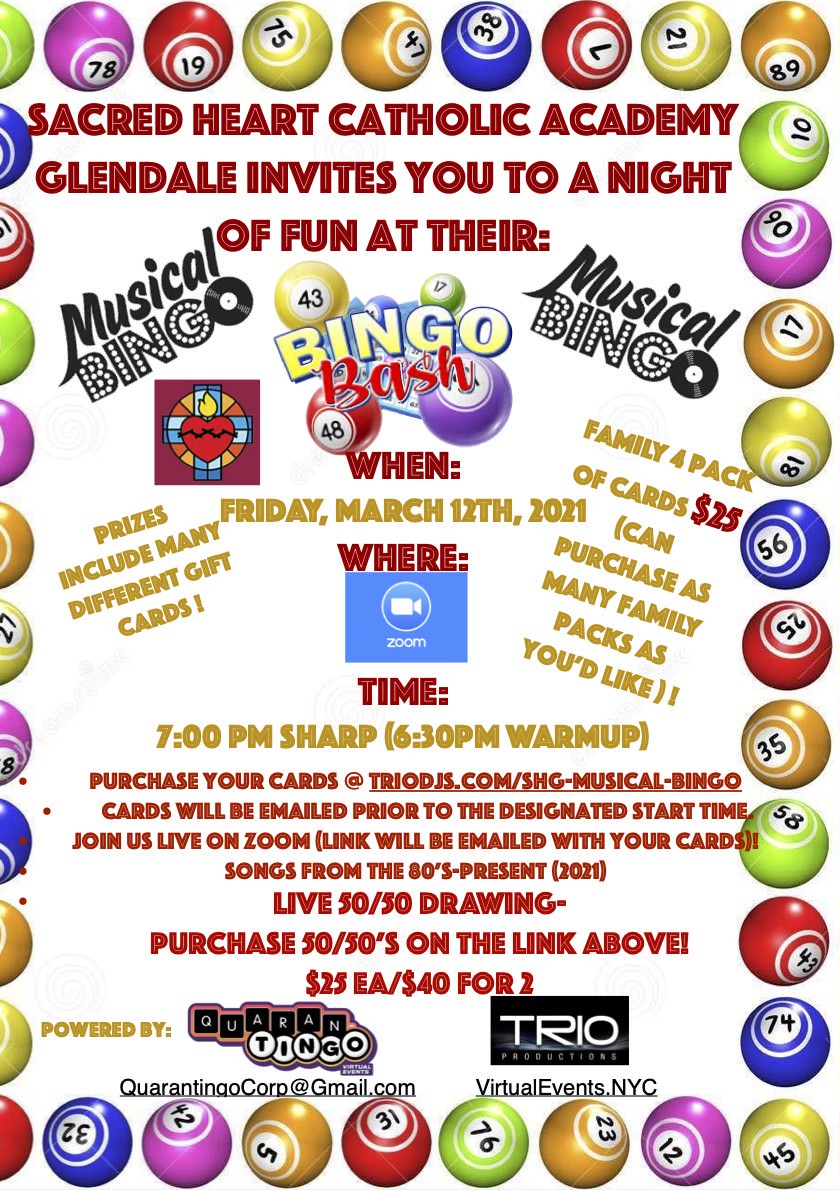 Trio Productions Sacred Heart Glendale Musical Bingo Friday March
