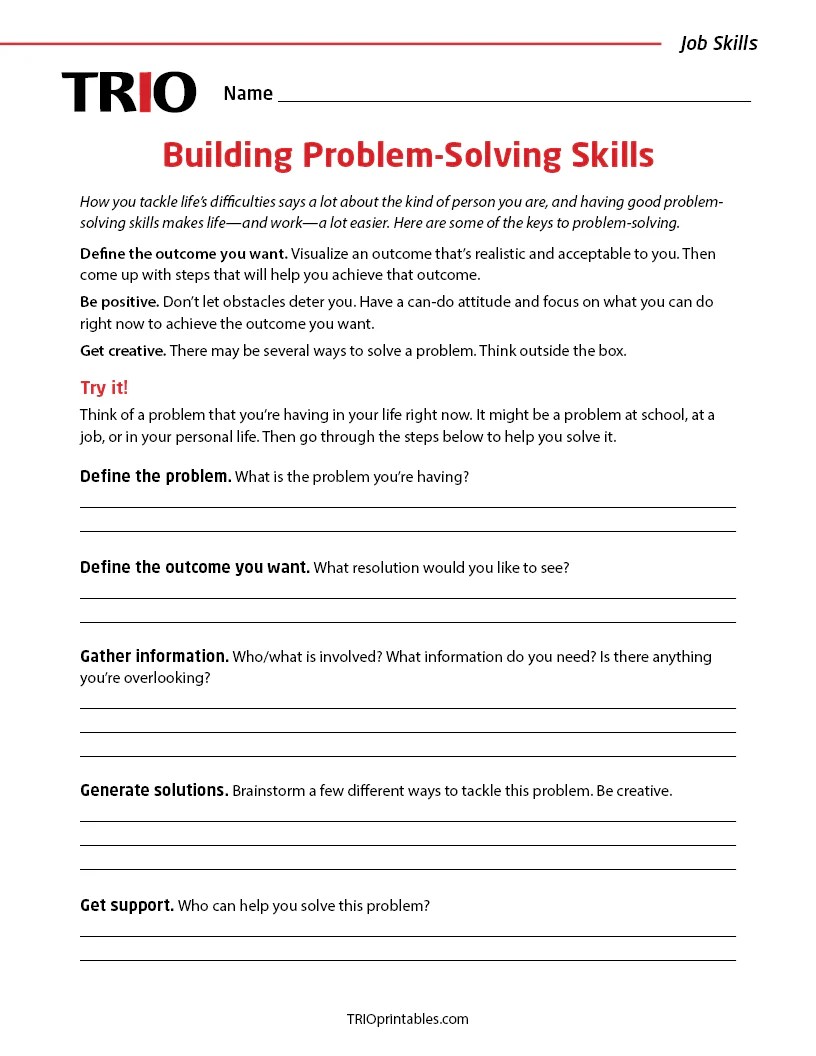 Building Problem-Solving Skills Activity Sheet – TRIO Printables