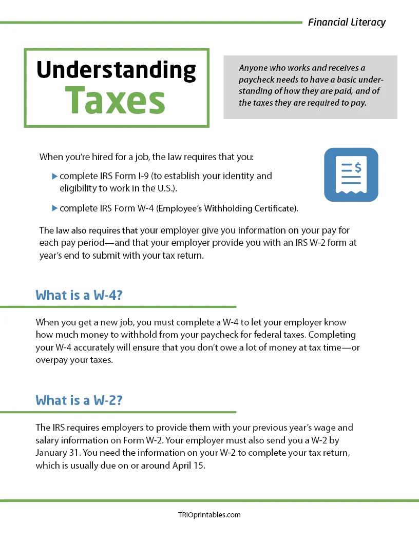 Understanding Taxes Informational Sheet TRIO Printables