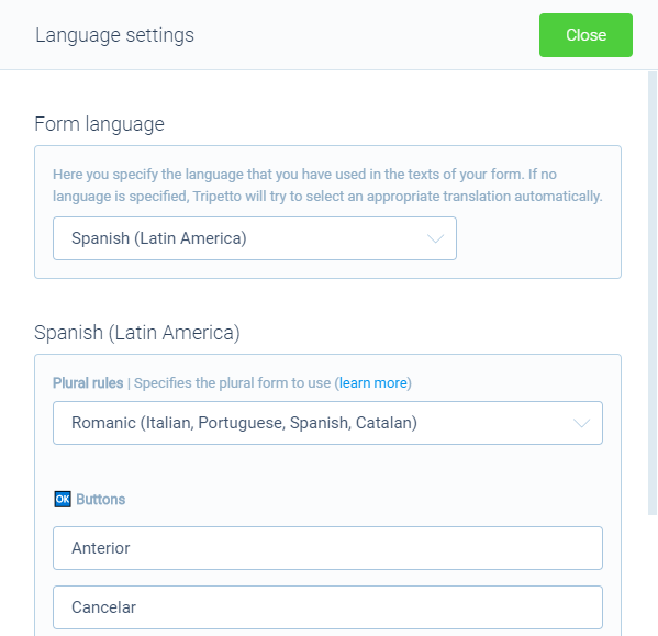 Edit or translate text labels in forms Tripetto Help Center