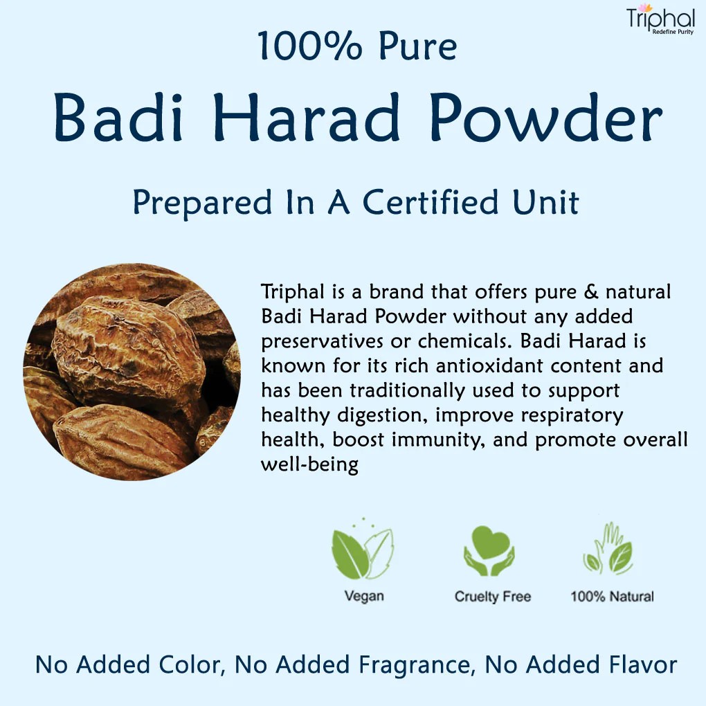 Buy Badi Harad Powder Haritaki Churn Ink Nut Powder by Triphal