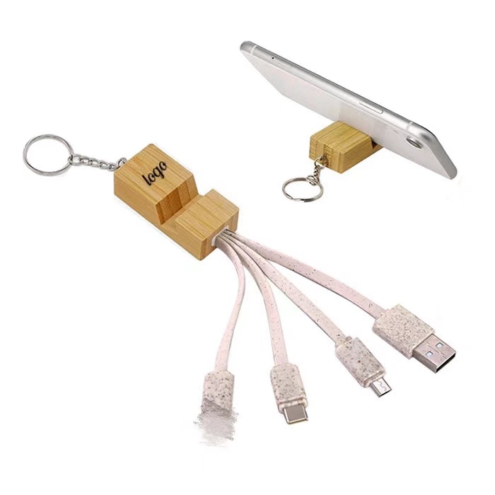 Keychain 3in1 Bamboo Charging Cable